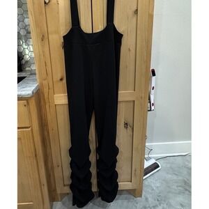 VTG Vamp High Waist Trouser Overall Ruffle Flare Leg Black Goth Emo Sz M USA